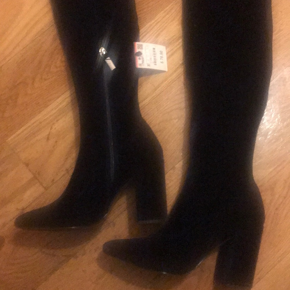 Zara over the knee navy velvet boots